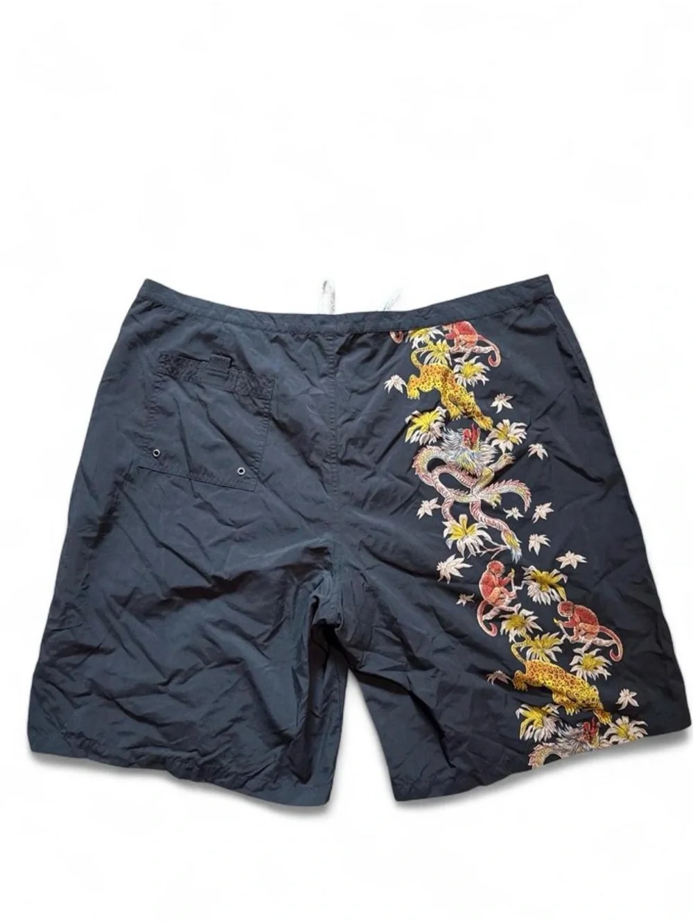 Vintage y2k Polo by Ralph Lauren Black Swim Shorts with Tropical Embroidery